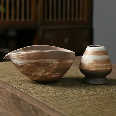 2pcs Coarse Pottery Matcha Chawan Matcha Bowl Matcha Tea Set Accessories Japan Ceremonial Matchas