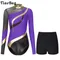 Tute da ballo per ginnastica da donna Costume da spettacolo body a blocchi di colore con strass