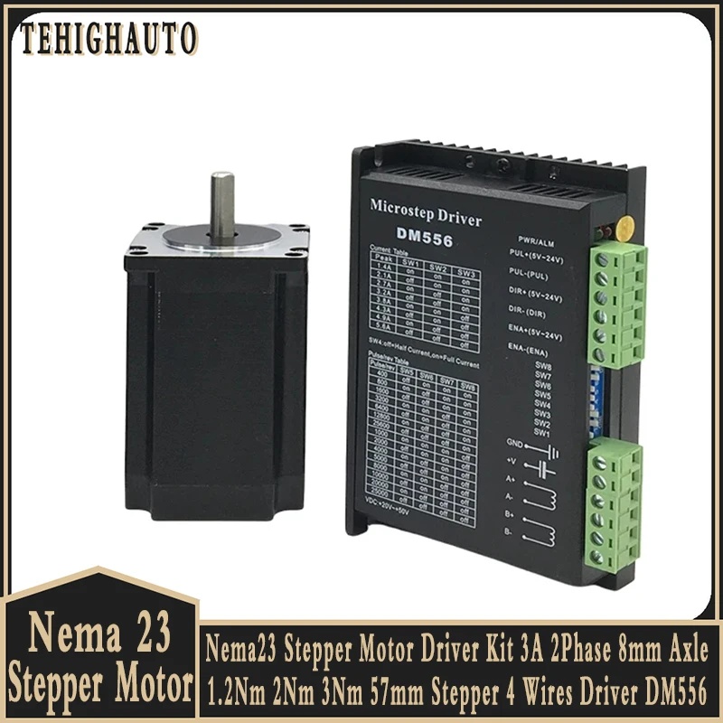 Motore passo-passo Nema23 2PH Kit driver DM556 Motore 3A 1.2Nm 2Nm 3Nm Motore passo-passo CNC 56mm/76mm/112mm per stampante 3D router CNC