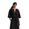 Midikleid MARC O'POLO "aus leichter Qualität", Damen, Gr. 34, Normalgrößen, schwarz, Obermaterial: 100% Leinen; Futter: 100% Nicht verfügbar, unifarben, weit wadenlang, V-Ausschnitt, 3/4-Ärmel normaler Saum, Kleider