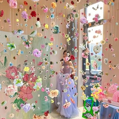 TEMU 21pcs Flower Waterfalls Set With 20pcs Fake Mixed Flower And 1 Roll Of Transparent Rope Floral Decorations For Wedding Party Decor Valentine Day Bridal Shower Birthday Supplies Room Decor Image