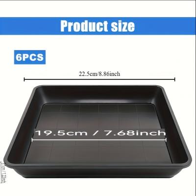TEMU 6pcs Set Of Black Plastic Plant Trays, Durable And Versatile For Indoor & Outdoor Use, Classic Square Design, 22.5cm X 19cm Image