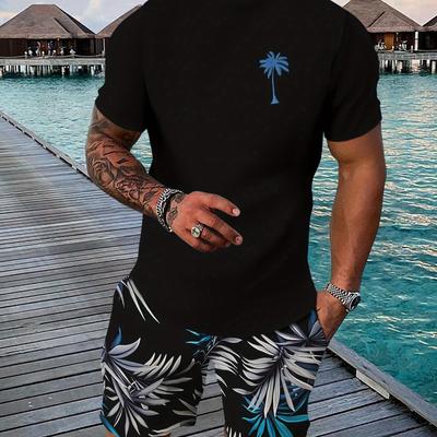 TEMU Men's Breathable Outdoor Leisure T-shirt And Shorts Set, Summer 3d Printed Outfit For Adults, Beach Vacations. Image