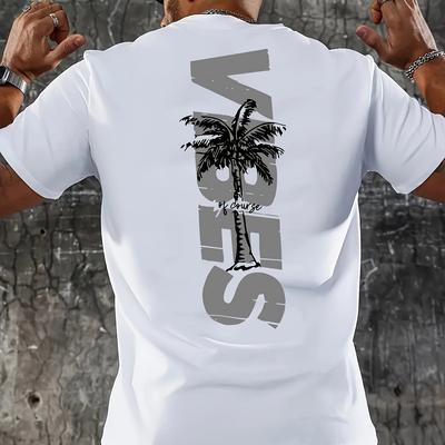 TEMU Mbdmbd Men's Vibes Graphic T-shirt - Casual Crew Neck, Short Sleeve, Stretch, Summer Tee With Palm , Fashionable And Versatile For All , Summer Tee | Trendy | Flexible Tshirt, T Shirt Image