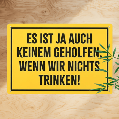 "TEMU 1pc Vintage Metal Tin Sign (12x8 Inches) - Funny "thank You, No 1 Helped" Retro Wall Art With German Text, Yellow Background & Black Border, Home, Bar, Cafe, Or Garage Decor, Metal Wall Art Decor" Image