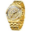 Montre OLEVS 9913 pour Homme Sport d'Affaires Creux Étanche Lumineux Chronographe Acier Inoxydable Montre à Quartz de Luxe Top Or