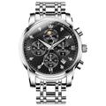 Montre OLEVS 3655 phase de lune classique cadran trois yeux pour homme montre en acier pour homme avec boucle papillon étanche montre à quartz