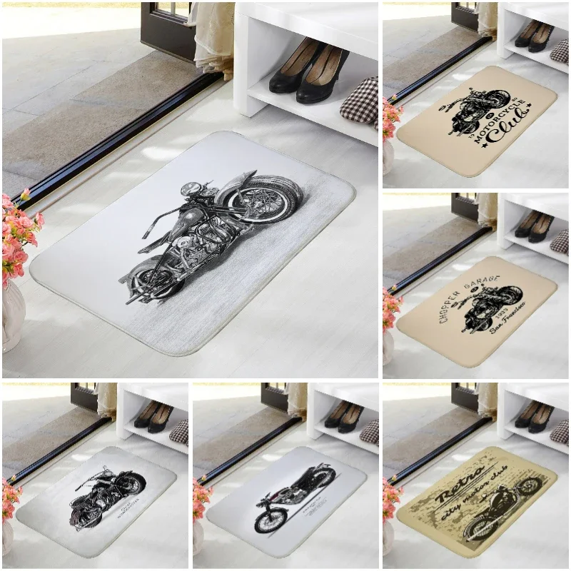 Retro Harley Motorcycle Floor Mat Welcome Rug Carpet for Bedroom Decor Living Room Entry Carpets Kitchen Front Non-slip Doormat