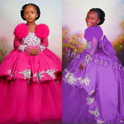 Wunderschöne Satin Blumen mädchen Kleid rosa weiße Applikation für Hochzeit kleine Prinzessin Kinder Image