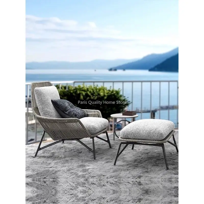 Nordic Outdoor Balkon Rattan Stuhl Villa Hof Garten Sonnenschutz Outdoor Freizeit Faul Seil Gewebt Sofa Stuhl