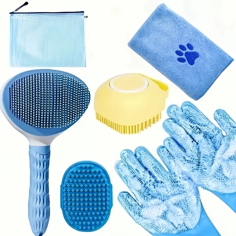 6 teile/satz Professionelle Pet Grooming Kit mit Bad Handtuch Handschuhe & Bürste für Hunde Katzen Bade Pflege Pet bade set Image