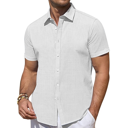 Herren Hemd Sommerhemd Freizeithemd Strandhemd Knopfhemd Schwarz Weiß Rosa Blau Grün Kurzarm Einfach Revers Urlaub Hawaiianisch Bekleidung Polyester Mode Lässig Bequem Image