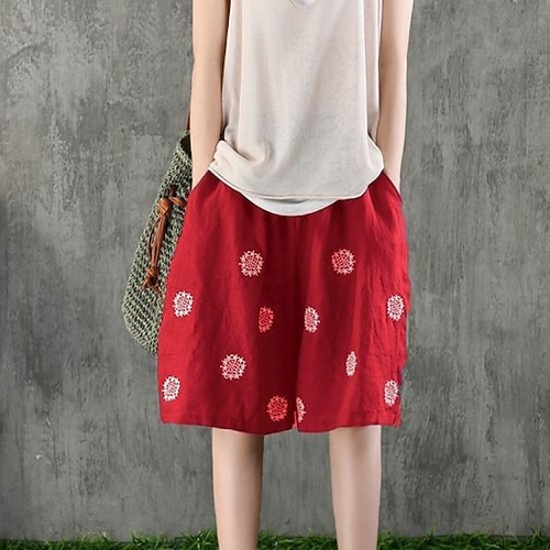 Damen Baumwoll Mischung Shorts Stoffhosen Mode Streetwear Knielang Natürliche Taille Blumen Tasche Drucken Elastisches Kordelzugdesign Bequem Outdoor Urlaub Alltagskleidung Magenta Aprikose Schwarz Image