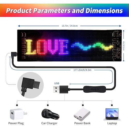 Smart Lights, programmierbares LED-Schild fürs Auto, flexibles, scrollendes, helles LED-Schild fürs Auto, Bluetooth-App, RGB-Animationen, Text, Graffiti-Nachrichtenmuster, Werbung mit Fernbedienungen