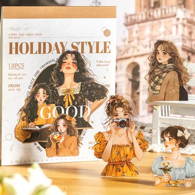 Mr. Paper 18Pcs/bag Holiday Style Series Character Theme Die-cut Sticker Book DIY Handbook Glass Bottle Album Card Decoration