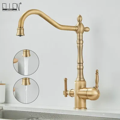 Brass antique light luxury three-in-one pure water faucet household sink wash basin hot and cold
