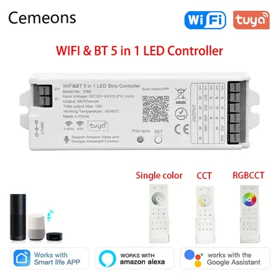 WiFi LED Controller WB5 Smart WiFi BT 5 IN 1 2.4GHz RF RGBCCT Remote Controller For Single Color RGB