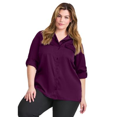 Plus Size Women's Utility Shirt by Avenue in Deep Berry (Size 34/36)