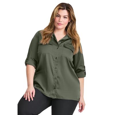Plus Size Women's Utility Shirt by Avenue in Olive Green (Size 30/32)