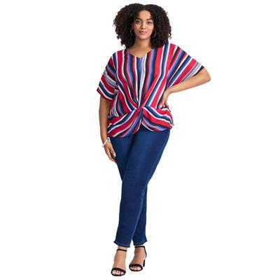 Plus Size Women's Knot Front Dolman Sleeve Blouse by Avenue in Americana Offset Stripe (Size 26/28)