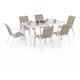Idmarket - Salon de jardin madrid table 150 cm et 6 chaises empilables blanc et beige