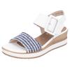 Sandalette REMONTE "ELLE-Collection", Damen, Gr. 37, bunt (weiß, dunkelblau), Leder, Bast, feminin, Schuhe, Sommerschuh, Sandale, Bequemschuh mit Klett unter der Zierschnalle