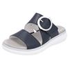 Pantolette REMONTE, Damen, Gr. 36, blau (nachtblau), Leder, unifarben, casual, Schuhe, Keilabsatz, Sommerschuh, Bequemschuh mit Klettverschluss