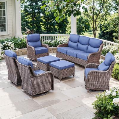 Outdoor Patio Sofa Swivel Chair with 6-Inch Thick Cushions Set