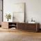 Mid-Century Modern TV Stand, Louvered Wood Entertainment Center with Slatted Doors, Open Storage,94.49"