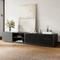 Mid-Century Modern TV Console, Louvered Wood Entertainment Center with Slatted Doors, Open Storage, 94.49"