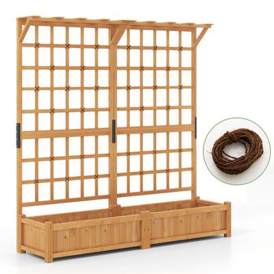 Costway 71 Inches Large Wooden Planter Container with Trellis and Hanging Roof-Orange