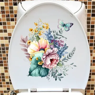 Blumen schmetterling Toiletten aufkleber Toiletten deckel WC Vinyl Aufkleber Kühlschrank Toiletten tür Pflanzen aufkleber für Badezimmer Wohnkultur Image
