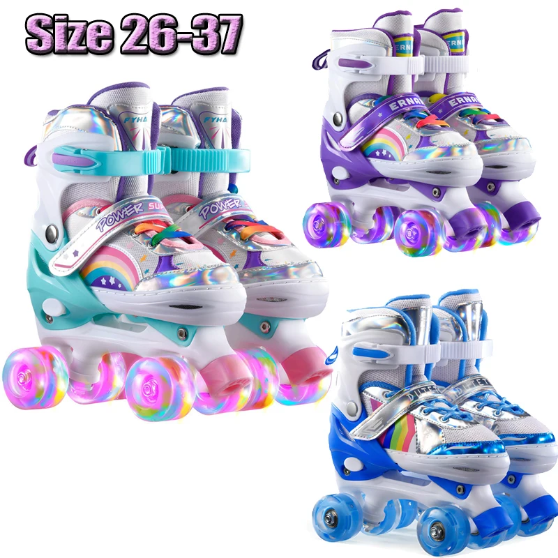 Jungen Mädchen Kinder Skates Kinder Rollschuhe Skating Schuhe Schiebe Einstellbare Quad Turnschuhe PU Blinkt 4-Räder Rollschuhe