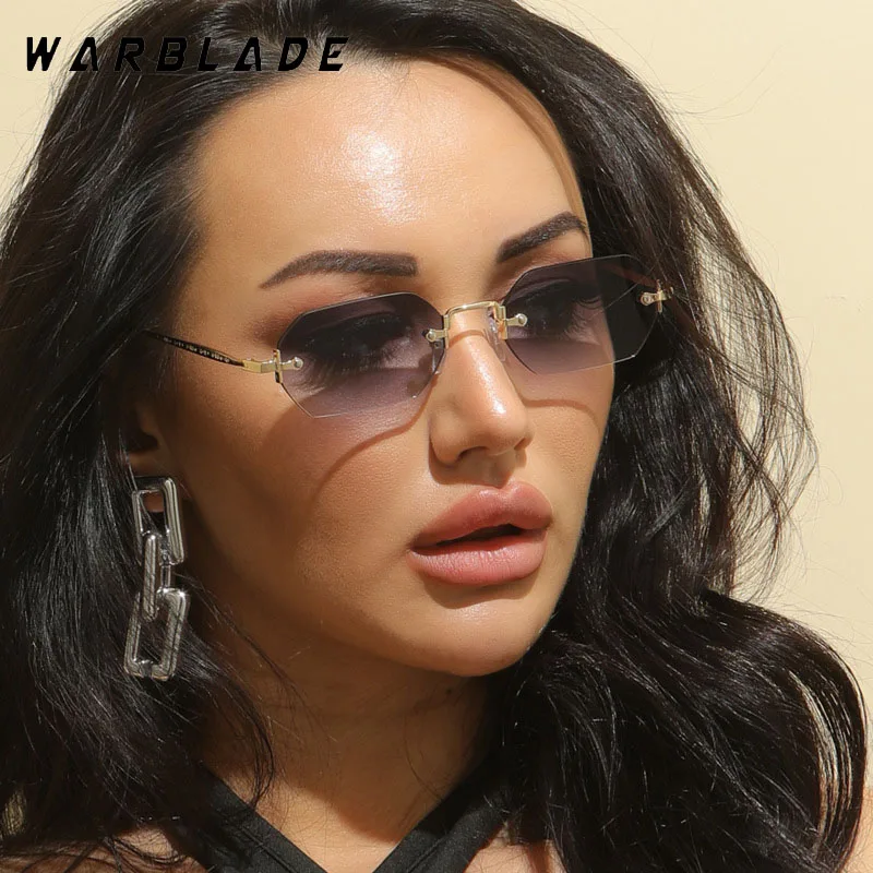 War blade neue Vintage Sonnenbrille randlose weibliche achteckige braun blau Mode Brillen Männer rechteckige Metall Polygon beliebte Frühling