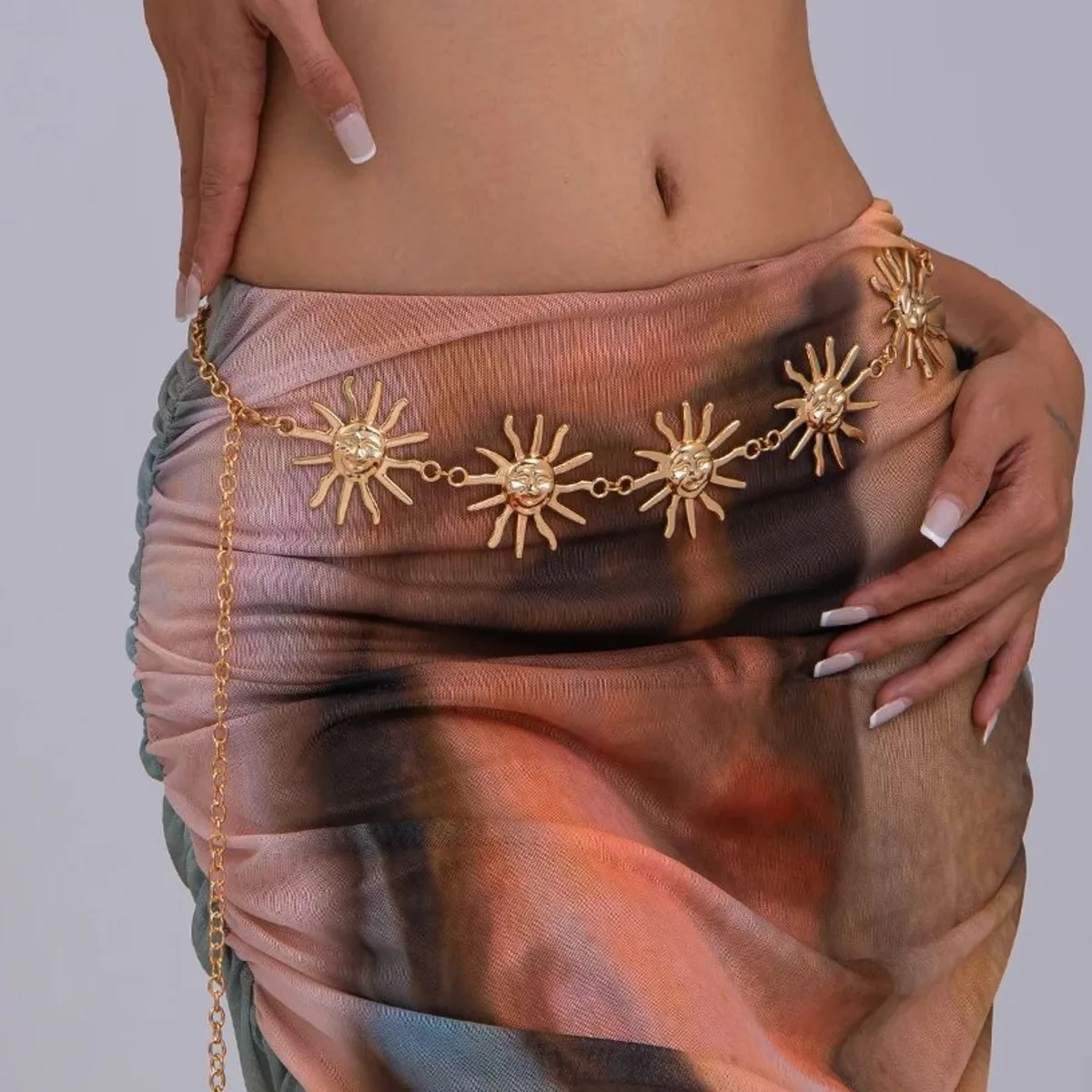 Salircon Boho-Sonnenblume, verstellbare Taille, Bauchkette für Damen, 2022, Sommer, Strand, Vintage, sexy Bikini, goldfarbener Anhänger, Schmuck, Geschenk Image