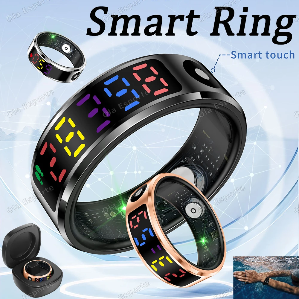 2025 neue SR08 Smart Ring LED Display Bildschirm Herzfrequenz Geste Sweep Video Schlaf Monitor 5 ATM Wasserdichte Fitness Tracker Ringe Image
