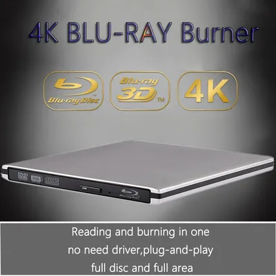 Ultra Slim External Optical Drive 4K Blu-Ray Burner USB3.0 DVD Players 3D Blu-Ray Writer Reader CD/DVD Burner