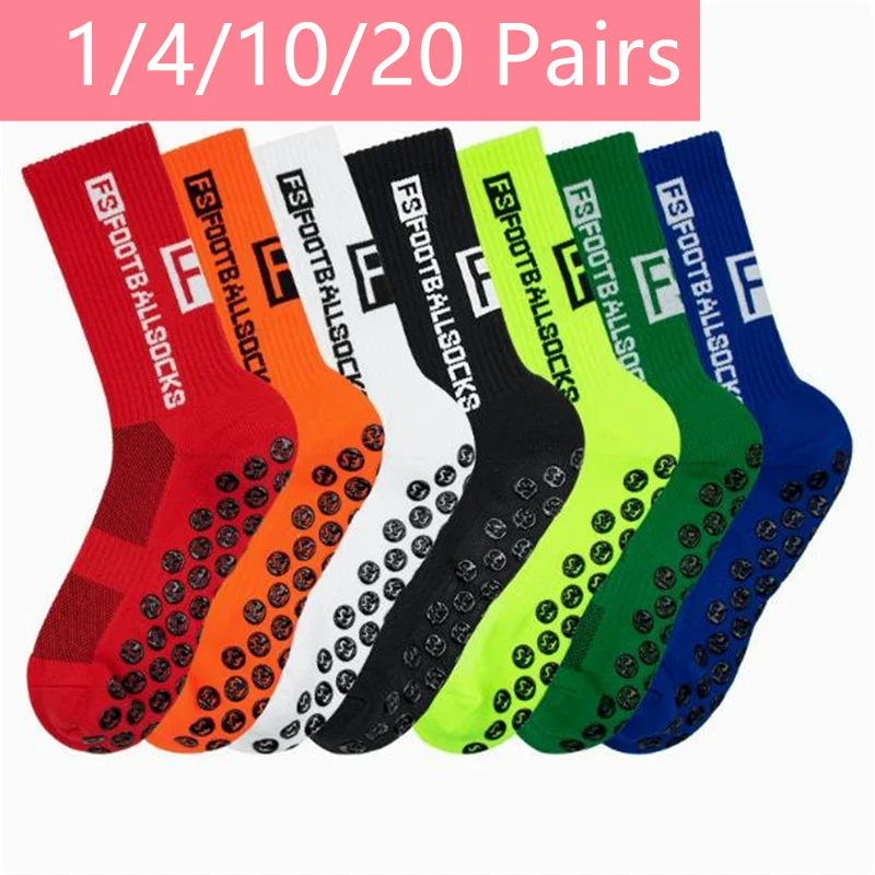 1/4/10/20 Paar Fußballsocken Herren Sportsocken Mittelhohe Socken Silikon rutschfeste Punktsocken Basketball Yoga Socken für Damen Image