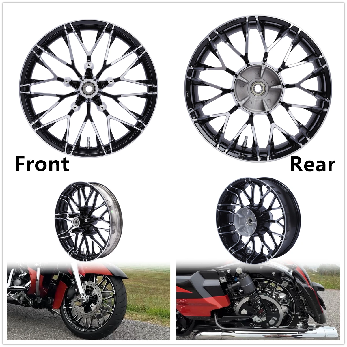Motorrad 19''/21" Vorderradfelge oder 18" Hinterradfelge für Harley Touring Street Glide Road King Road Glide 2009-2024 ABS Image