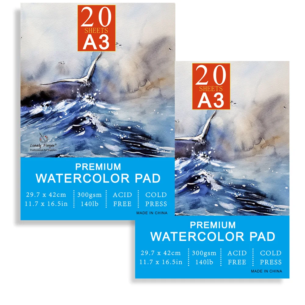 2er-Pack Aquarellpapierblock A3/A4/A5, 20 Blatt 140 Pfund/300 g/m2, kaltgepresstes und säurefreies Aquarell-Skizzenbuch in Studentenqualität Image