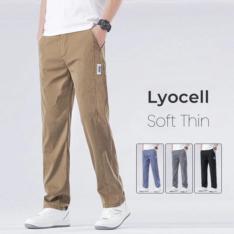 Frühling Sommer Dünne Lyocell Casual Hosen Männer Lose Gerade Mode Stretch Koreanische Klassische Hosen männer Kleidung Größe M-5XL
