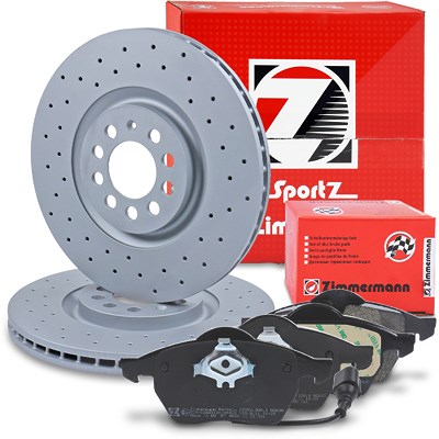 Zimmermann Sport-Bremsscheiben +Bremsbeläge mit Warnkontakt vorne [Hersteller-Nr. 10698424] für Audi, Seat, Skoda, VW Image