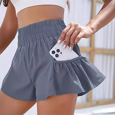 Hotty Hot Solid Color Tennis Skirt Yoga Shorts for Women's Gym Sportswear Pocket Loose Sport Outfit