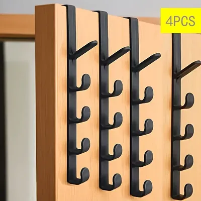 4pcs Set - 5-Hook Door Hook Back Pocket Storage Rack | Household Bathroom Storage Organizer for