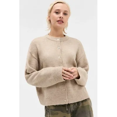 UO Miller Crew Cardigan - Beige L at Urban Outfitters