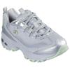 Sneaker SKECHERS "D'LITES-CHROMATIC", Damen, Gr. 35, grau (grau, silberfarben), Lederimitat, Textil, metallic, modisch, Schuhe, Plateausneaker, Schnürschuh mit Metallic Einsätzen
