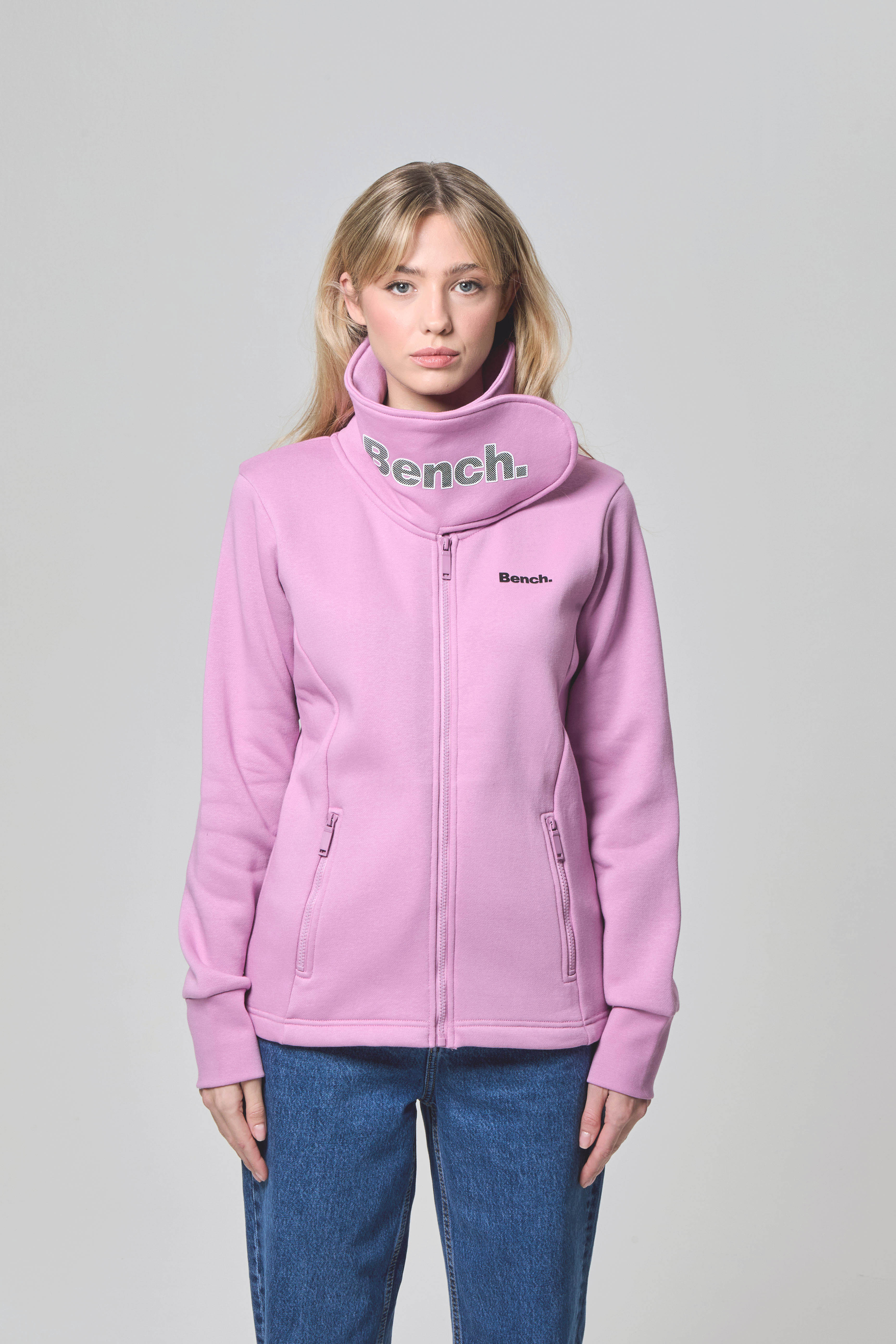 Sweatjacke BENCH. "HAYLO", Damen, Gr. 42, lila (violet), Sweatware, Obermaterial: 70% Baumwolle, 30% Polyester, unifarben, Casual, figurbetont, Sweatjacken Image