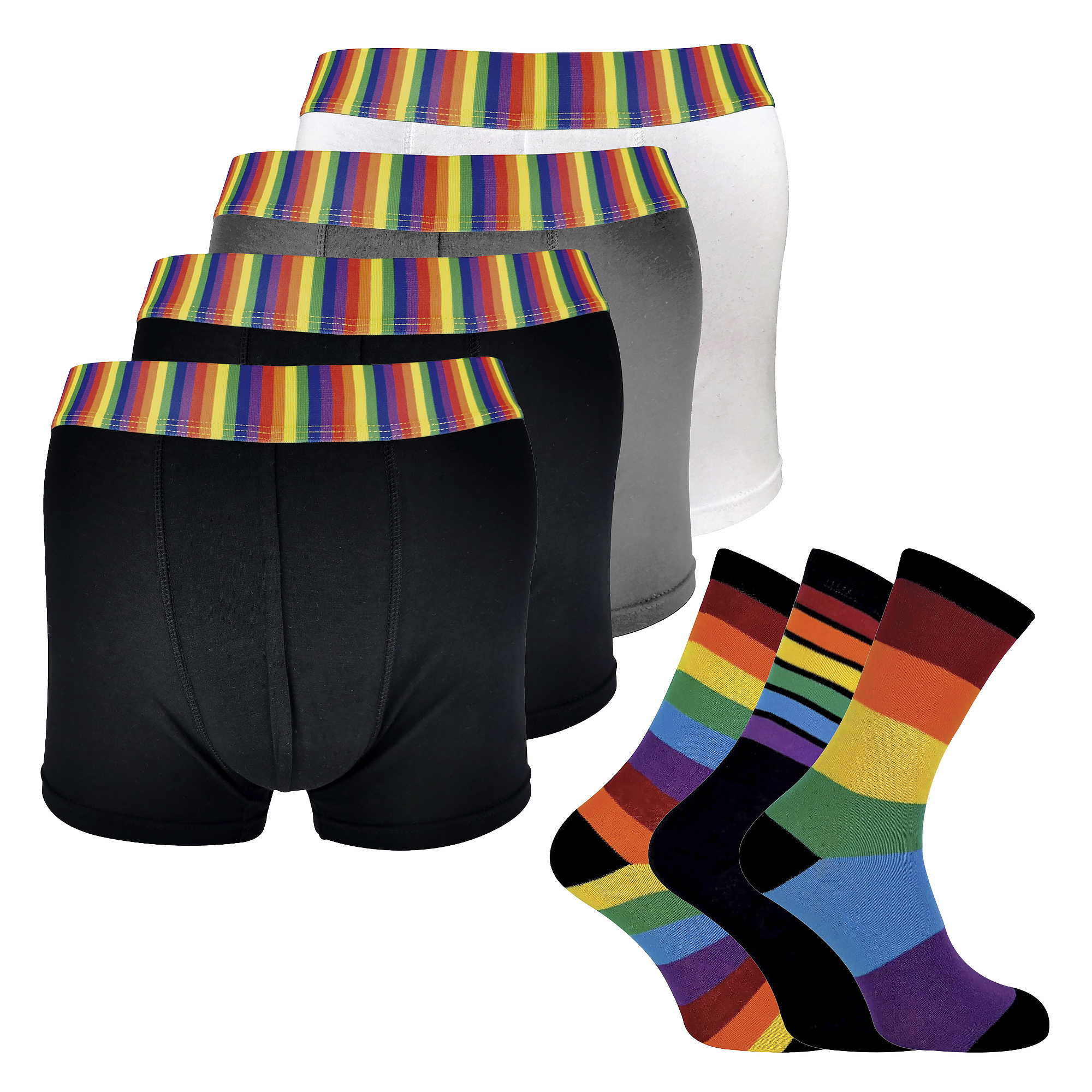 Sock Snob Mens Rainbow Socks & Boxers Set | 4 Pack & 3 Striped Novelty - Multicolour Lace - Size X-large | Sock Snob Sale | Discount Designer Brands