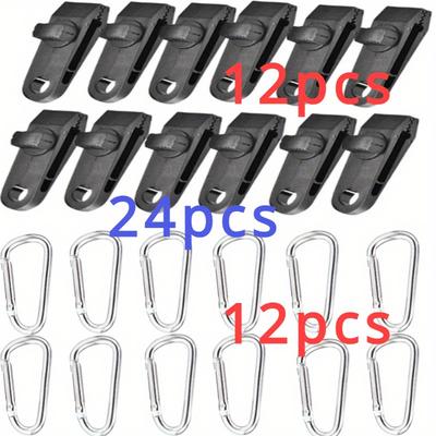 TEMU 24pcs Heavy-duty Abs Tent Clips - Waterproof, Black & Clear, Ideal For Camping & Outdoor Use, Camping Gear | Durable Camping Gear | Waterproof Fasteners Image