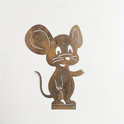 TEMU 1pc Of Rusty Metal Standing Mouse, A Garden Decoration Made Of Rusted Metal That Into Wood. Image